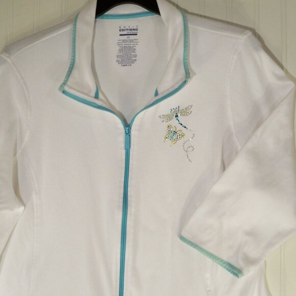 Basic Editions Woman, *White Zip Up Top, 2X - Picture 1 of 8